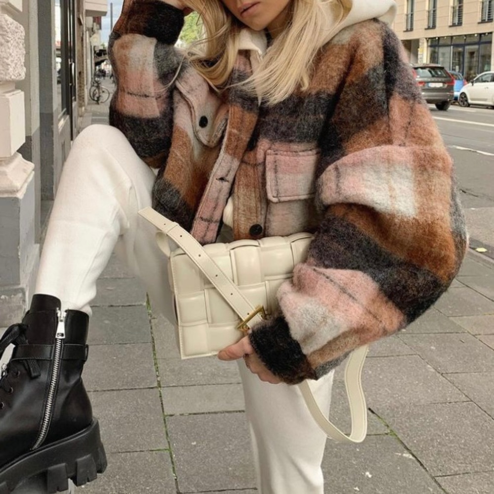 Zara cropped wool blend check shacket coat blogger - Picture 1 of 6